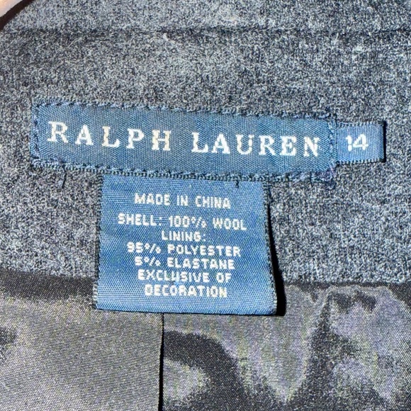 Ralph Lauren Vintage Wool Blazer Jacket Crest Patch Charcoal Gray Size 14 - Picture 12 of 15